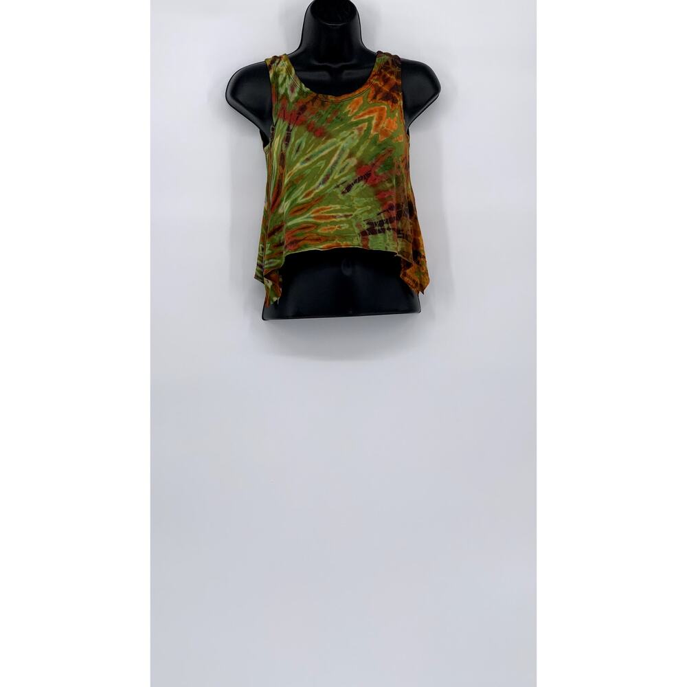 SACRED THREADS Women's Green-Multi Print Asymmetrical Hem Cropped Tank Top SZ OS